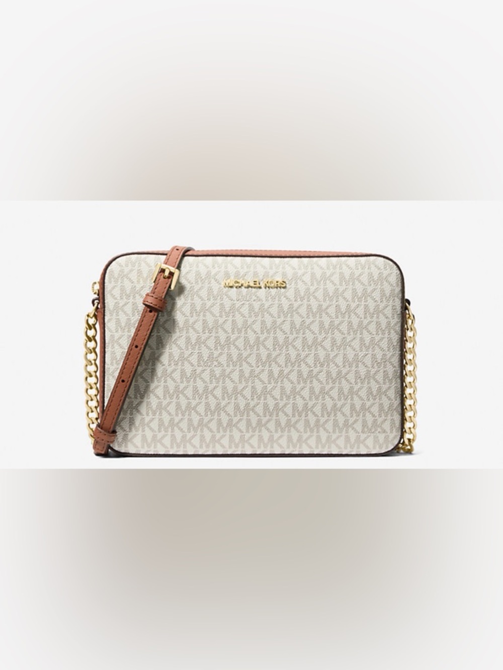 Michael Kors Vanilla Logo Jet Set Crossbody with Tan Trim